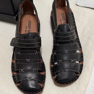 Josef Seibel Black Leather Men's Sandals